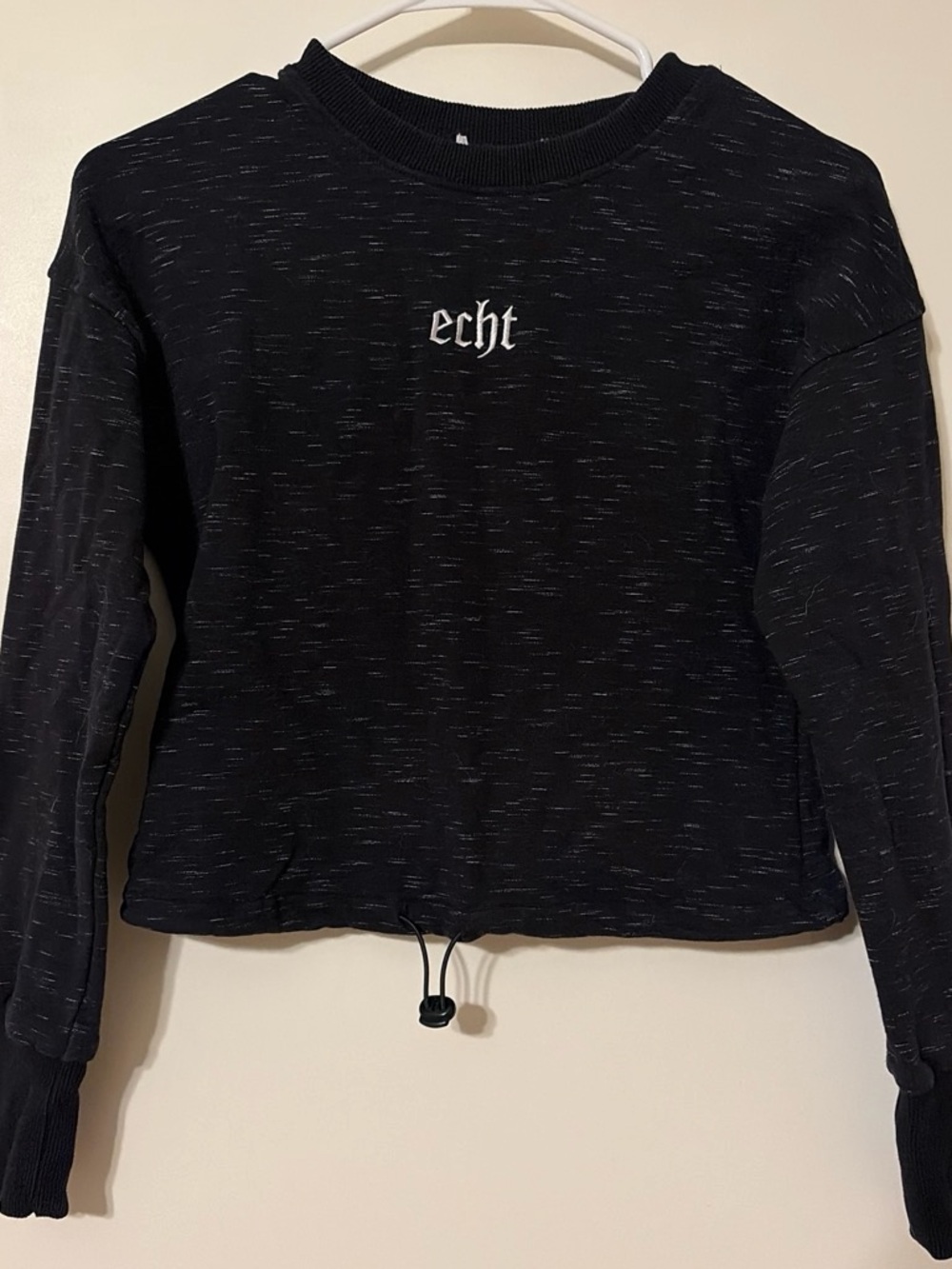 ECHT Black Cropped Drawstring Sweatshirt with White Logo